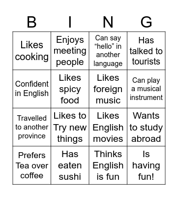 Human Bingo! Bingo Card