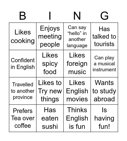 Human Bingo! Bingo Card