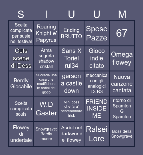 Deltarune Chapter 5 BINGO! Bingo Card