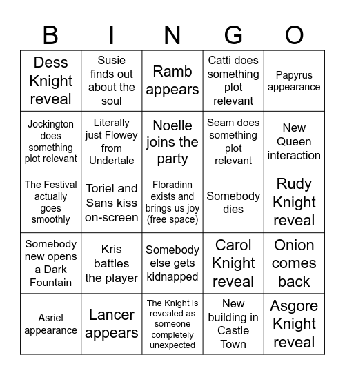 Deltarune Chapter 5 Bingo Card