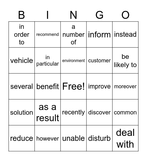 eiken 2 Bingo Card