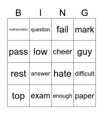 Lesson 103 Bingo Card