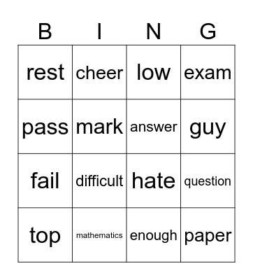 Lesson 103 Bingo Card