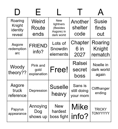 DELTARUNE TOMORROW Bingo Card