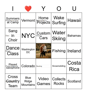 Andie + Justin Bingo Card