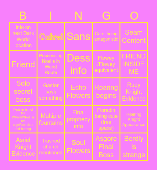 Deltarune Chapter 5!!!1!! Bingo Card