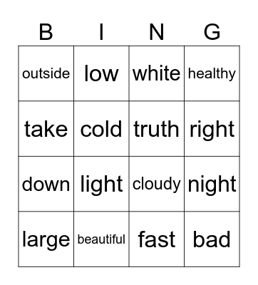 Antonyms Bingo Card