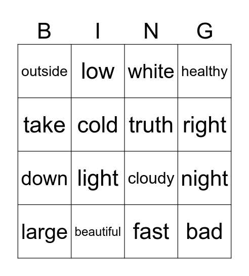 Antonyms Bingo Card