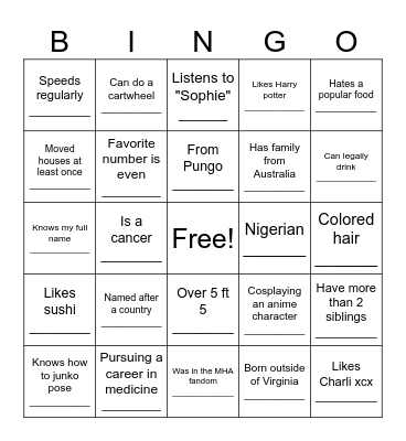 Untitled Bingo Card