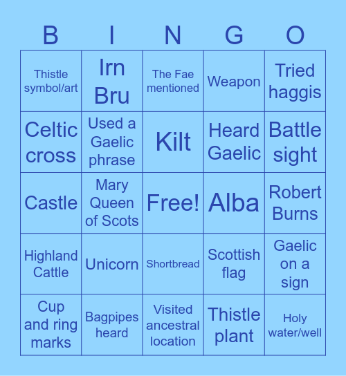 Scotland Bingo Card
