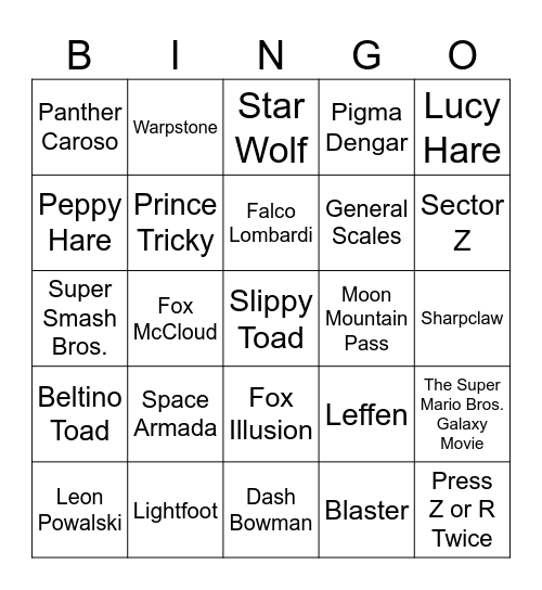 Turtle [Round 1] Star Fox Bingo Card