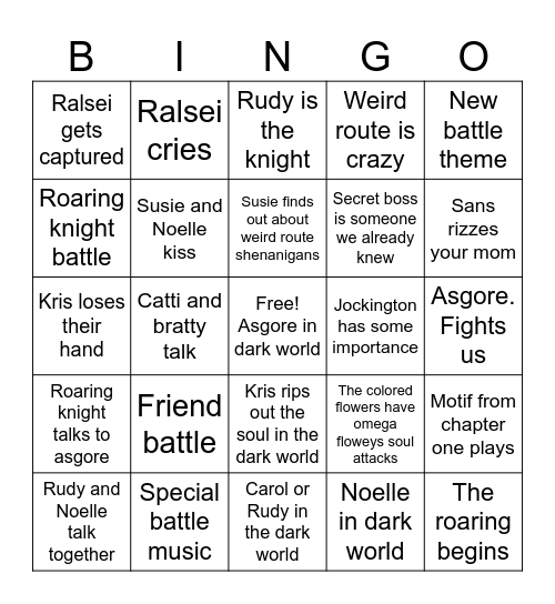 Deltarune Chapter 5 Bingo Card