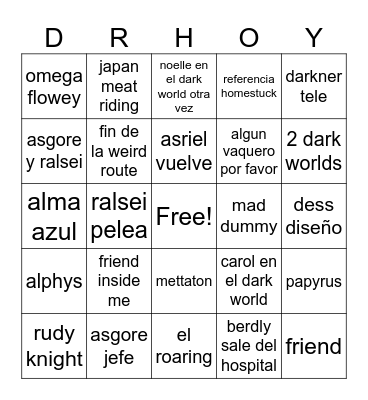 deltarune hoy Bingo Card