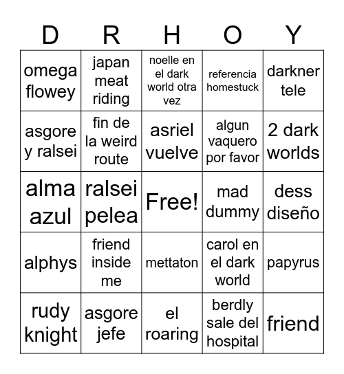 deltarune hoy Bingo Card