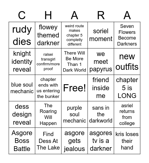 deltarune chapter 5 Bingo Card