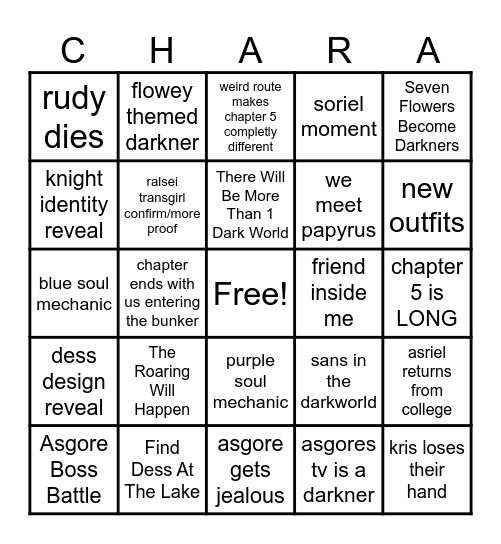 deltarune chapter 5 Bingo Card