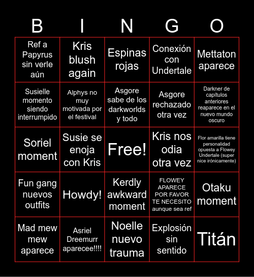 Deltarune ch.5 Bingo Card