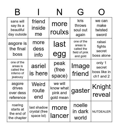 deltarune ch5 Bingo Card