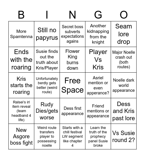 Deltarune Chapter 5 Bingo Card