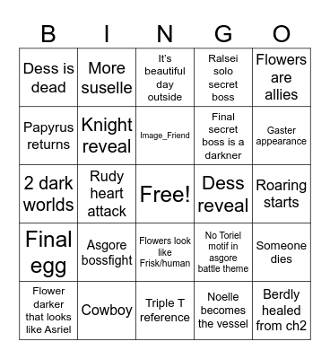 Deltarune Bingo Card