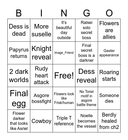 Deltarune Bingo Card