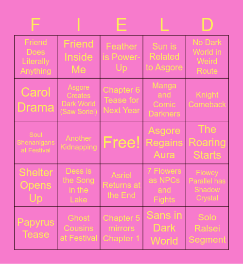 Dumb Deltarune: Chapter 5 Predictions Bingo Card