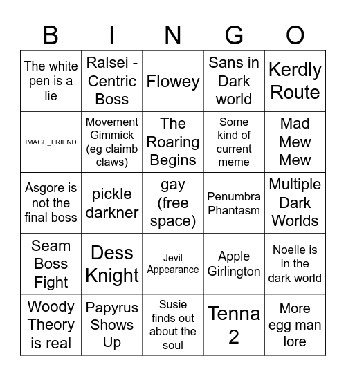 Deltarune Bingo Card