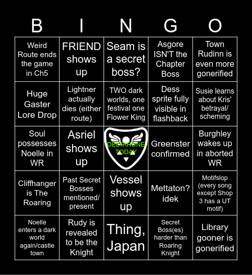 Deltarune Chapter 5 Bingo Card