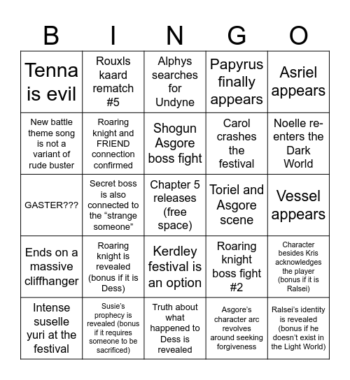 DELTARUNE CH5 Bingo Card