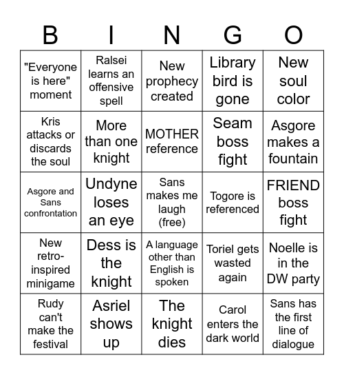 DELTARUNE CHAPTER 5 BINGO Card