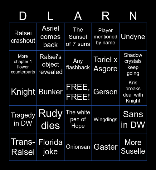 DELTARUNE Chapter 5 Bingo Card