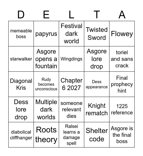Deltarune Chapter 5 Bingo Card