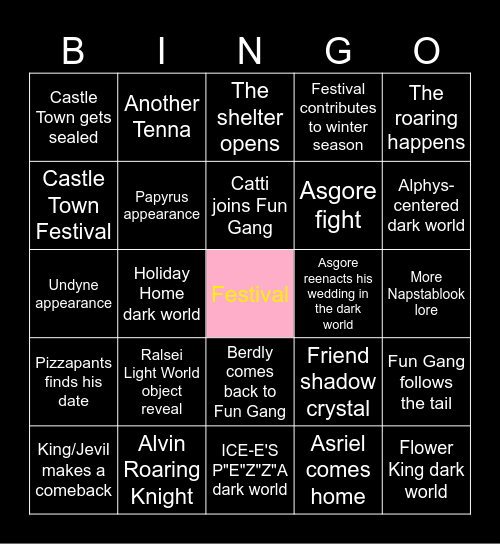 Deltarune Chapter 5 Prediction Bingo Card