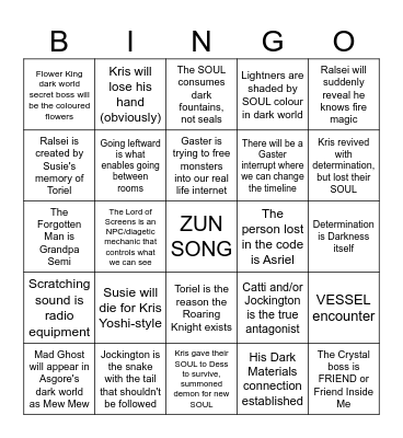 Deltarune Chapter 5 predictions Bingo Card