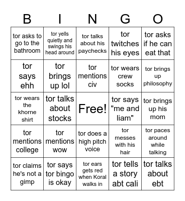 tor 2 Bingo Card