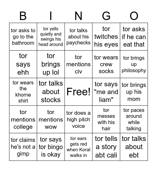 tor 2 Bingo Card