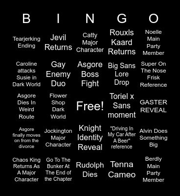 Deltarune Chapter 5 Bingo Card