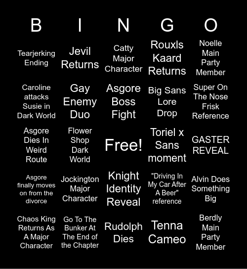 Deltarune Chapter 5 Bingo Card