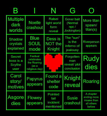 Deltarune chapter 5 Bingo Card