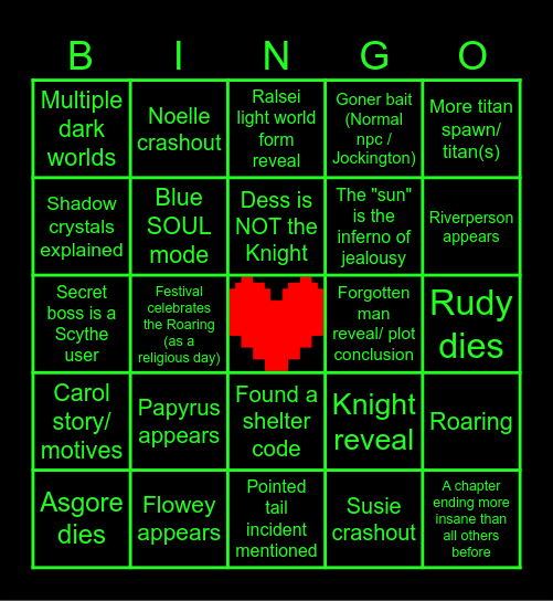 Deltarune chapter 5 Bingo Card