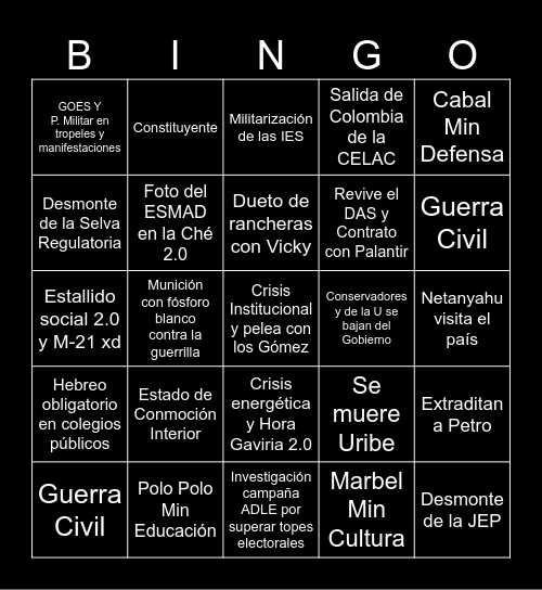 Bingo Gobierno ADLE Bingo Card