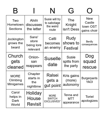 Deltarune Chapter 5 - Krish Bingo Card