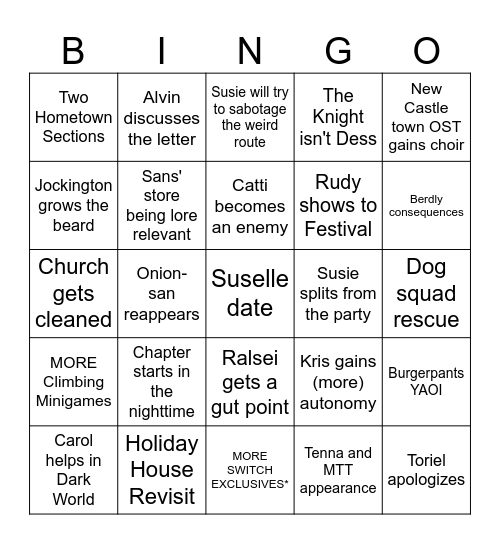 Deltarune Chapter 5 - Krish Bingo Card