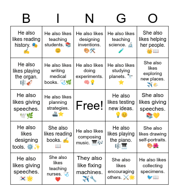 B17 L3 He also likes reading books. 🕊️🇰🇷 Bingo Card