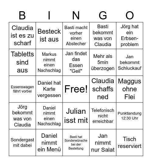 Mittags Bingo Card