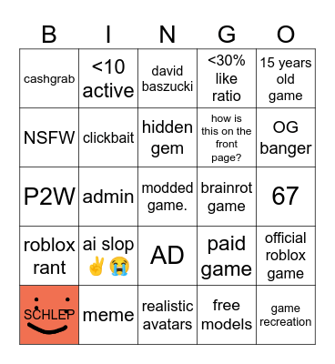 ROBLOX FRONT PAGE Bingo Card