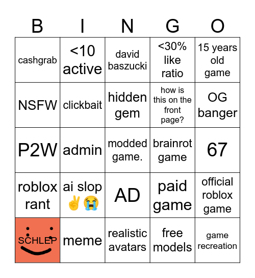 ROBLOX FRONT PAGE Bingo Card
