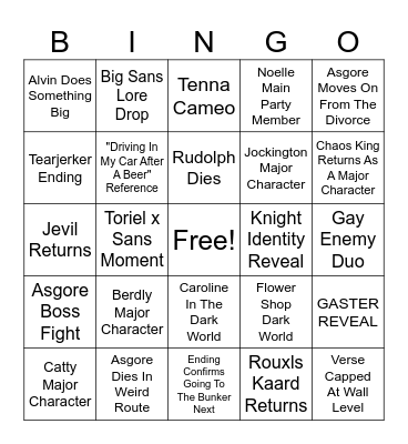 Deltarune Chapter 5 Bingo Card
