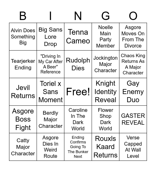 Deltarune Chapter 5 Bingo Card
