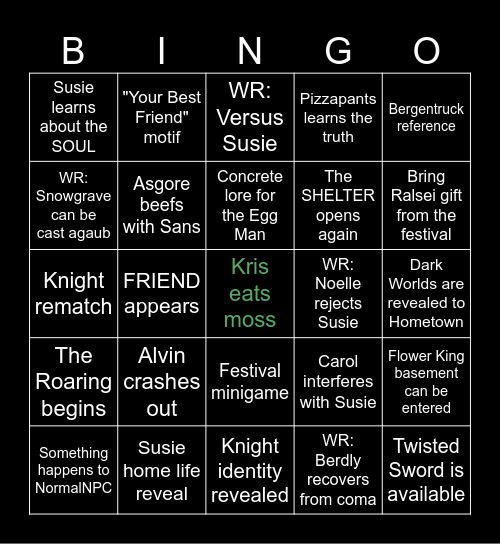 Deltarune Chapter 5 Bingo Card